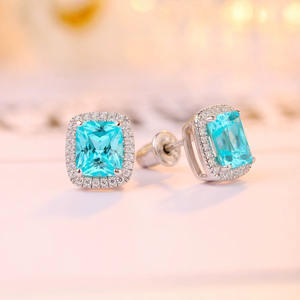 Pendientes de diamantes azules de corte cojín de 1.5 quilates de la mejor calidad con diamantes blancos, pendientes de lujo para boda - Product Image 4