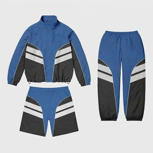 Unisex Color Blocking Tracksuit Set Full Sleeve Half-<b>Zip</b> Jacket Pants <b>Shorts</b> Breathable Polyester Sporty Autumn Wear - Product Image 2