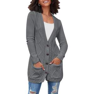 2025 Women Open Front <b>Cardigan</b> Chunky Cable Knit Casual Long Sleeve Sweater Button Down Outwear Loose <b>Coat</b> Pockets for Winter - Product Image 4