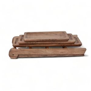 Plateau de service rectangulaire moderne jetable en bois à 3 niveaux et support à gâteau avec finition polie pour fêtes, cuisine et décoration intérieure - Product Image 2