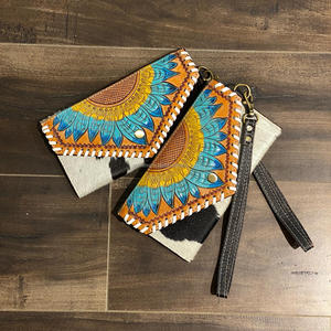 Cartera de cuero tallado a mano, Cartera de mano, elegante, de cuero de vaca, turquesa, Floral, tarjetero para mujer, novedad - Product Image 5