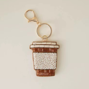 Beaded Coffee Cup Keychain Cute Handmade <b>Bag</b> <b>Charm</b> for Women - Product Image 1