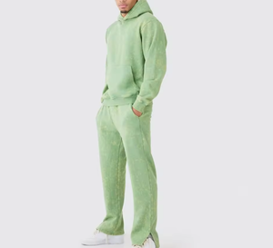 Conjunto Deportivo Informal de Dos Piezas para Hombre, Sudadera con Capucha Lavada de Estilo Vintage y Pantalones de Pierna Recta - Product Image 1