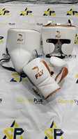 Ensemble de boxe Fly neuf et professionnel : Gants en cuir, protège-tête et protège-glandes, respirant et durable, blanc et orange