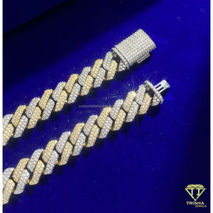 Collier en argent sterling 925 avec chaîne cubaine à maillons carrés entrelacés, serti de diamants de laboratoire, bijoux en gros pour hommes - Product Image 3