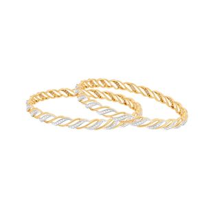 Par de Brazaletes de Oro Amarillo con Diamantes Cultivados en Laboratorio, Redondos, de Doble Hilera - Product Image 2