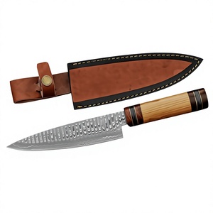 Best Supplier Cooking Personalized Santoku Chef <b>Knife</b> Sharp Handmade Damascus Steel Serrated Edge Wooden Handle Leather Sheath - Product Image 1