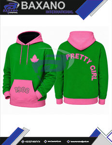 อัลฟ่า |   คาปา |   เสื้อฮู้ดผู้ชายสีเขียว Alpha Sorority พร้อมกระเป๋าจิงโจ้สีชมพู 1908 คัลเลอร์บล็อก เสื้อฮู้ดผู้หญิงแบบสวมลำลอง - Product Image 6