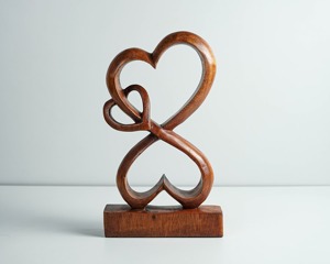 Objeto decorativo de mesa en forma de corazón de madera hecho a mano, símbolo minimalista del amor, ideal para la decoración moderna del hogar y la oficina, procedente de la India. - Product Image 1