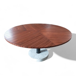 Table à manger en teck au design minimaliste pour jardin et patio, avec structure en métal noir foncé, pour la décoration d'un ensemble de salle à manger - Product Image 2