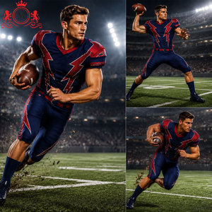 Uniforme de football américain pour hommes, bleu et rouge, design éclair, impression par sublimation, polyester respirant, taille adulte - Product Image 6