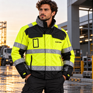 Reflective <b>Rain</b> jackets for <b>men</b> waterproof Hi Vis Safety <b>Coat</b> With Reflective Strips High Visibility <b>Rain</b> jackets - Product Image 2