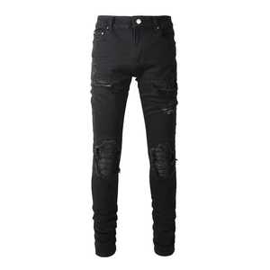 Non-ripped Denim Straight-leg <b>Jeans</b> for Men <b>Elastic</b> Stock Stonewashed Hip Hop Streetwear Fashion - Product Image 1