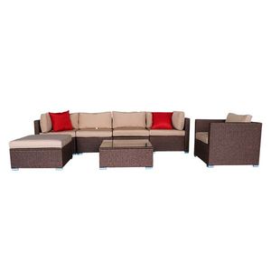 Set Divano Angolare da Esterno in Rattan PE Effetto Legno a 7 Pezzi per Giardini - Product Image 3