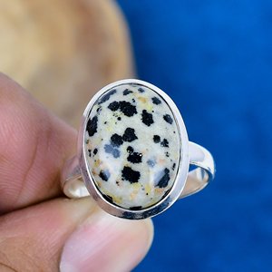 Handmade Natural Dalmatian Jasper Oval Shape Gemstone Ring 925 Sterling Silver Ring - Product Image 2