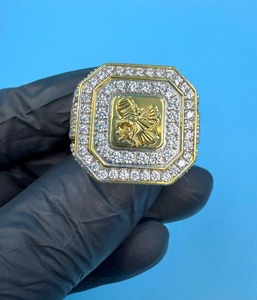 Anillo de hombre con moissanita cultivada en laboratorio de 14K, diseño de águila, plata 925, estilo vintage, joyería llamativa de hip hop, anillos chapados en oro. - Product Image 3