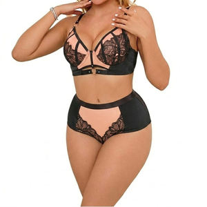 Ensemble de lingerie sexy brodée pour femme, soutien-gorge transparent, culotte, porte-jarretelles, transparent, avec ensemble de lingerie de luxe noir - Product Image 6