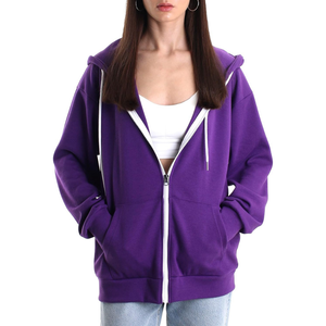 Sudadera con capucha extragrande para mujer, color violeta sólido, con cremallera, tejido premium de secado rápido, estilo vintage, OEM. - Product Image 1