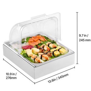 Vassoio da Banco in Acciaio Inox 1 1/2 Pan, Contenitore per Esposizione Alimenti, Dispenser per Condimenti e Servizio Buffet - Product Image 5