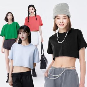 Haute qualité 210gsm 100% coton surdimensionné goutte épaule col rond haut court décontracté été blanc à manches courtes T-shirt pour les femmes - Product Image 1