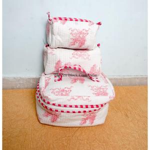 Modern 3-Piece Eco-Friendly Cotton Quilted <b>Vanity</b> Set Floral Prints Zipper Closure Soft Cosmetic Bags Cases <b>Makeup</b> Skincare - Product Image 2