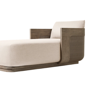 Tumbona Contemporánea de Madera de Teca con Marco Curvo y Panel de Ratán Tejido, Cama de Día para Exteriores, Muebles de Resort Minimalistas de Lujo - Product Image 6