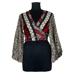 Silk Tie-<b>Top</b> Women Recycle Silk <b>Top</b> Indian Silk Wrap <b>Top</b> Bell Sleeve Tie Front Hippie <b>Top</b> Silk Retro Style Free Size Casual - Product Image 4