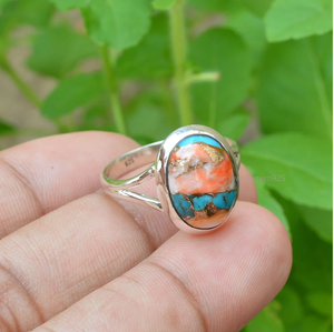Spiny Oyster Gemstone <b>Ring</b> Handmade Orange Shell Stone <b>Ring</b> Vintage Boho <b>Statement</b> Jewelry Natural Oyster Shell <b>Ring</b> - Product Image 3