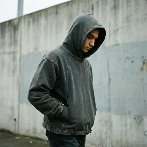 Sweat-shirt à capuche oversize pour homme, 100% coton, tissu molletonné, couleur unie, style streetwear décontracté, coupe automne - Product Image 2