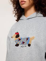 Sudadera Unisex Gris Jaspeado con Dachshund Bordado |   Suéter con Gráfico de Perro de Dibujos Animados |   Ropa Urbana de Forro Polar Suave y Grueso - Product Image 3