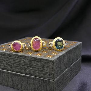 Wedding Wear 925 Sterling Silver Gold Plated Jewelry Ruby Tourmaline Diamond Gemstone Women Wear <b>Ring</b> - Product Image 5