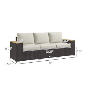 Divano da Esterno a 3 Posti in Rattan PE Beige con Cuscini e Braccioli Effetto Legno per Ville e Strutture Sportive - Product Image 3