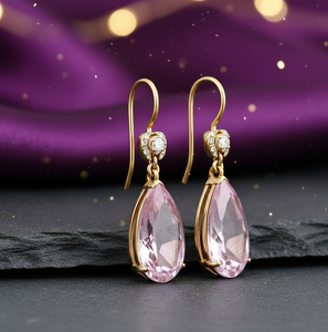 Pendientes de Plata de Ley 925 con Baño de Oro de 18K y Circonitas, con Gema de Pera Rosa, Diseño de Diseñador, 6 Pulgadas, Regalo para Ella - Product Image 1