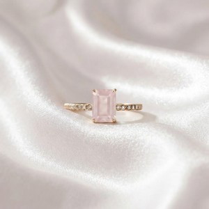 925 Sterling <b>Silver</b> Classic Natural Rose Quartz <b>Emerald</b> Cut Handmade <b>Ring</b> for Wedding Engagement Anniversary or Party Gift - Product Image 6