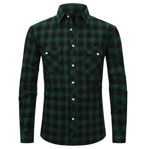 Camisa de esmoquin de franela a cuadros de manga larga para hombre, de poliéster/algodón, transpirable, de corte regular, tallas S-2XL, doble botonadura, ideal para primavera. - Product Image 4