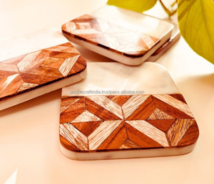 Ensemble de sous-verres en bois de noyer Unique Craft India UCI-714, motif carré moderne et créatif, personnalisé, écologique, épaisseur 10 mm, tapis/serviette - Product Image 1