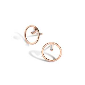 Pendientes de aro pequeños minimalistas de oro macizo de 10K, 14K, 18K con diamante de laboratorio talla baguette en círculo abierto para uso diario de mujer - Product Image 5