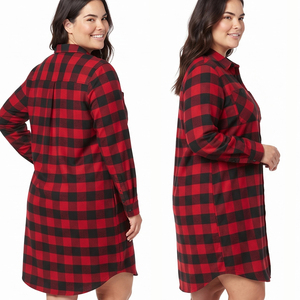 Camisa Larga de Franela 100% Algodón para Mujer, Vestido Largo a Cuadros con Bolsillo en el Pecho, Ropa de Dormir para Mujer, Camisa Larga de Franela - Product Image 2