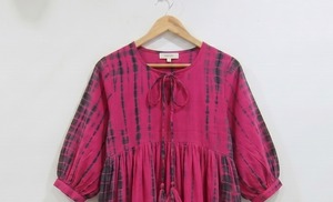 Robe midi tie-dye bohème pour femme, coupe ample, manches trois-quarts bouffantes, détails à franges, tenue décontractée d'été - Product Image 2