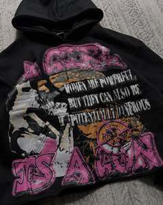 Sweat à capuche léger en coton éponge DTF pour homme, style streetwear, uni, avec impression sérigraphiée et design blanc vieilli - Product Image 4