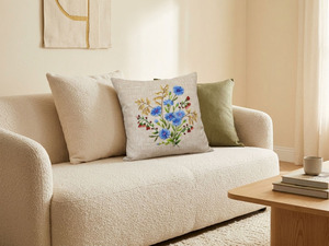 Wholesale Embroidery Blue Carnation <b>Cushion</b> Cover Removable Washable Customizable Square Seat Natural Linen <b>Cushion</b> Pillowcases - Product Image 4