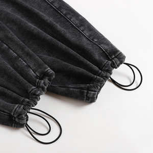 Men Midweight Polyester/Cotton Worsted Anti-Wrinkle Breathable Vintage Drawstring <b>Joggers</b> Distressed Acid Washed Wide - Product Image 6