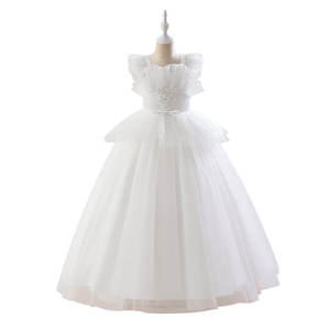 Vestido de Princesa Blanco de Alta Calidad al por Mayor para Niñas de 1 a 12 Años, Elegante Vestido de Tul con Capas, Largo hasta el Suelo, Transpirable, con Volantes - Product Image 4