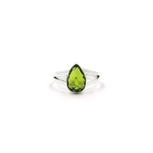 Peridot Lab Created Geometric <b>Statement</b> <b>Ring</b> Pear Cutter Cut Silver Plated Matte Finish Boho Green Birthstone Daily Wear - Product Image 3