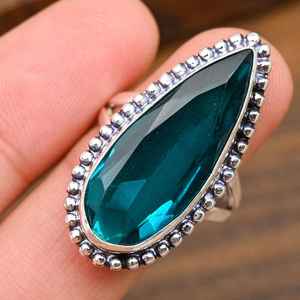 Indicolite Lab-Created Gemstone Jewelry 925 Solid Sterling Silver Handmade Antique Style Jewelry Engagement Gift - Product Image 6