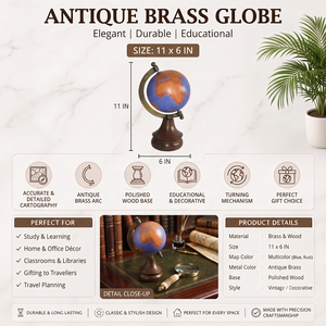 Vente directe d'usine : globe terrestre de bureau moderne de luxe avec support métallique de 10 pouces, globe terrestre décoratif en bois antique. - Product Image 3