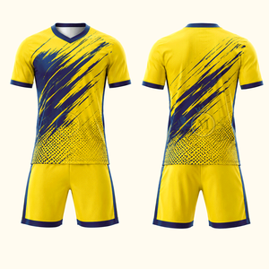 Conjunto de Camiseta de Fútbol Amarilla para Hombre, Cuello en V, Manga Corta, Estampado Degradado Sublimado, Malla Transpirable, Ropa Deportiva para Todas las Temporadas - Product Image 1