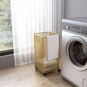 Gold laundry basket metal laundry <b>hamper</b> rolling laundry basket with wheels laundry <b>storage</b> basket modern laundry <b>hamper</b> luxury - Product Image 4