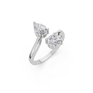 Anillo de Compromiso Aarinya con Diamante Cultivado en Laboratorio en Forma de Pera y Redondo, Certificado por IGI, Chapado en Oro de 14K, Diseño Escultural Abierto Tipo Toi Et Moi - Product Image 6
