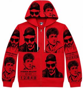 Sweat-shirt à capuche zippé blanc pour homme Afernon Industry, style streetwear uni, coupe ample, en molleton tricoté 100% coton, séchage rapide, avec poche - Product Image 3
